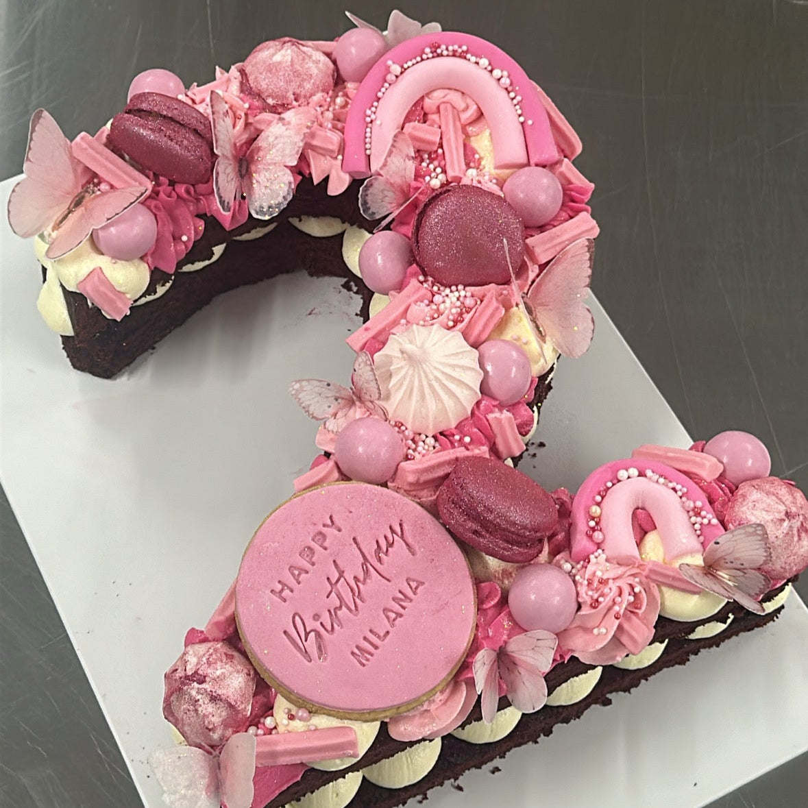 Rainbow Butterfly Number Cake